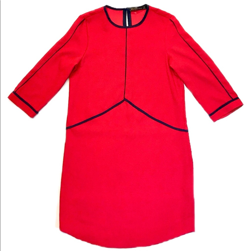 Zara Basic 3/4 Sleeve Red Lined Dress - Small